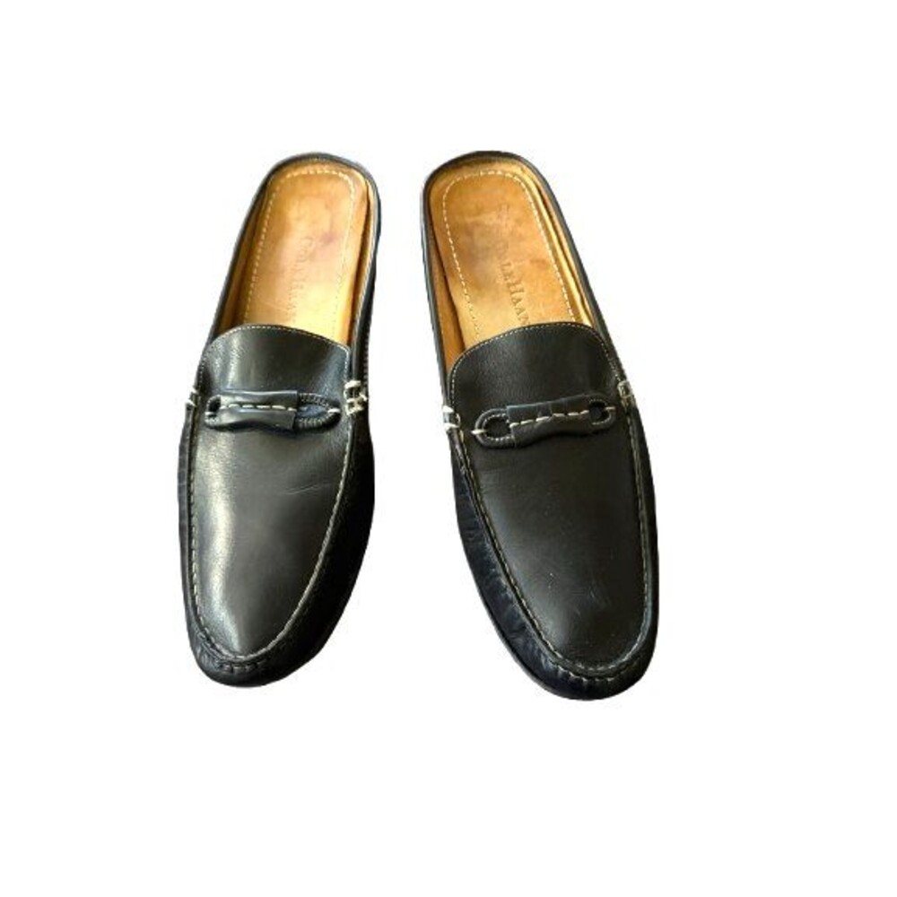 Vintage Cole Haan Womens Navy Blue Leather Loafer Mules Slip On Moc Size 10B